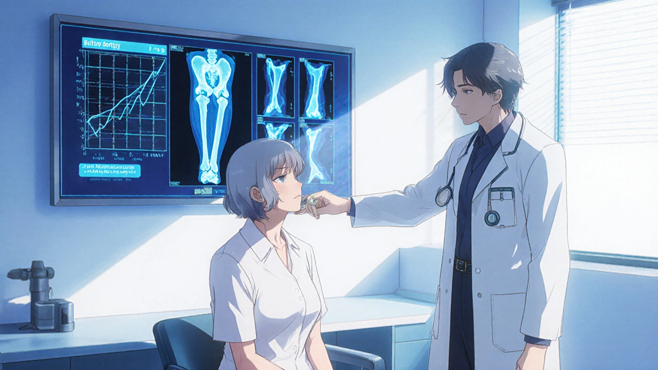 Consultation médicale, femme et rhumatologue regardant des radiographies d&#039;articulations.