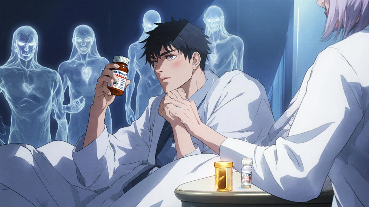 Homme dans une salle d&#039;examen avec un médecin qui lui remet une ordonnance légale.