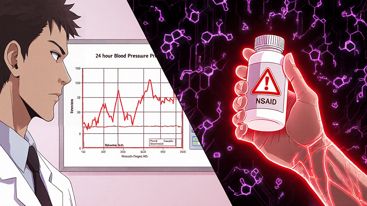 Graphique de pression artérielle en hausse brutale avec des médicaments en arrière-plan.