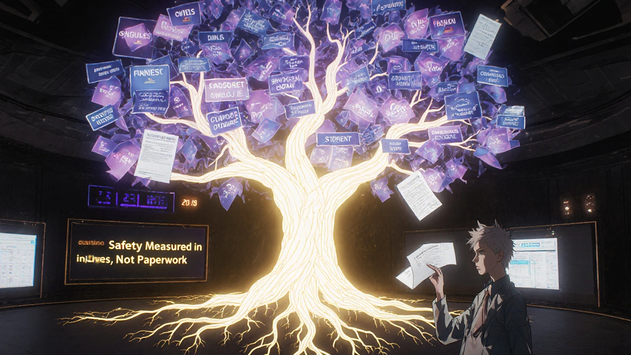 Salle de contrôle FDA où les données cliniques remplacent les formulaires papier, symbolisant une nouvelle ère de sécurité.