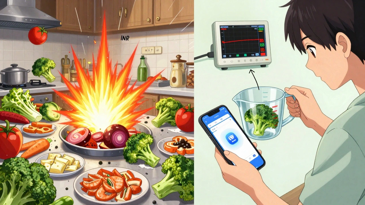 Scène comparant une alimentation chaotique à une routine régulière avec mesure précise de brocoli.