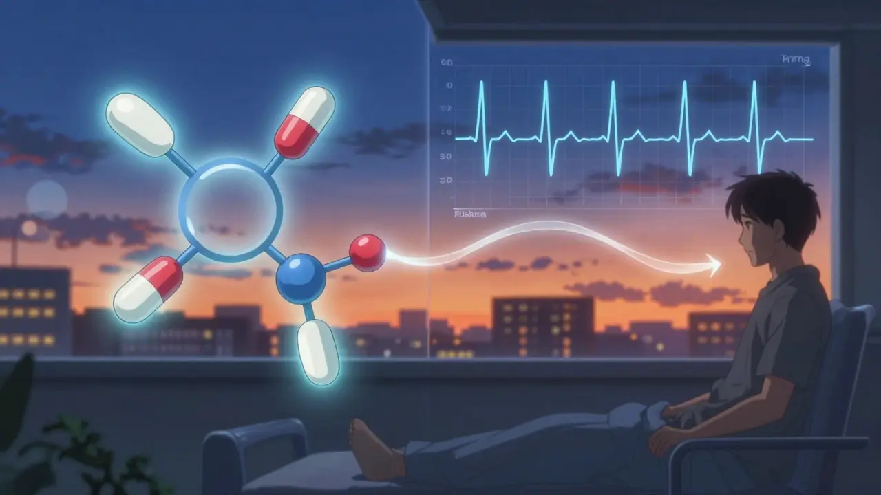 Structure moléculaire identique entre médicament de marque et générique, reliée à un graphique de santé stable.