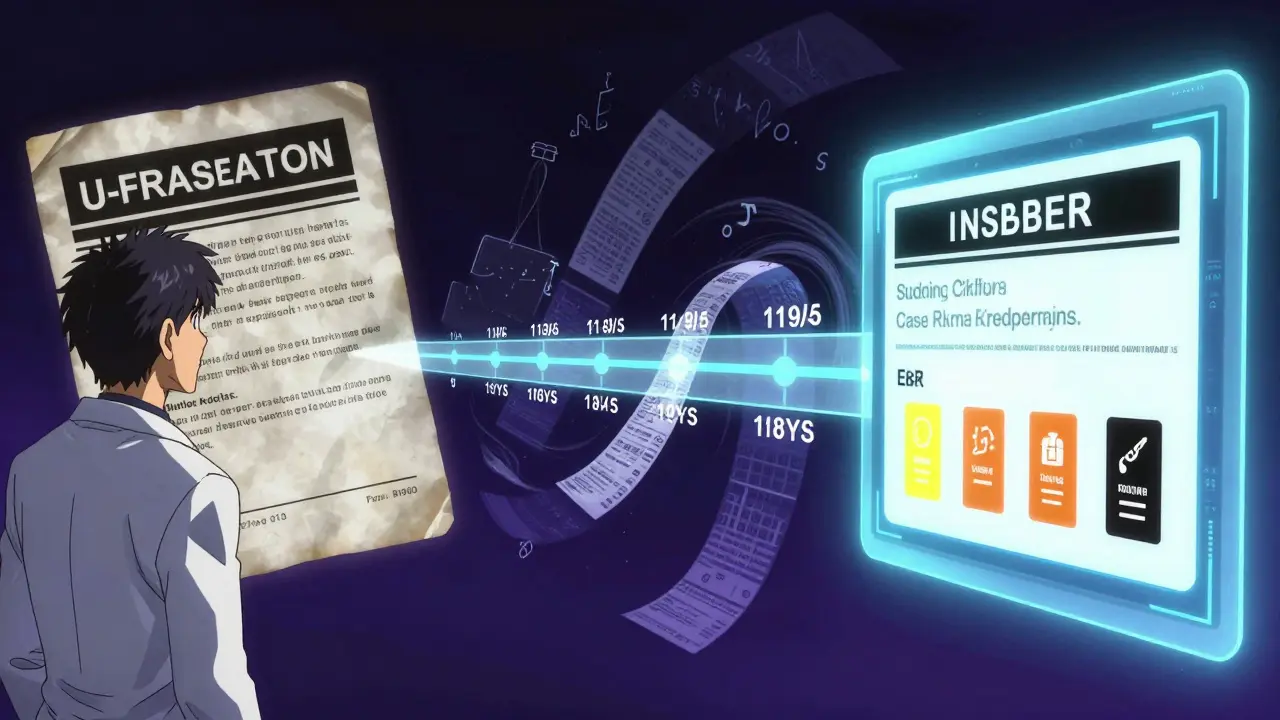 Scène divisée : ancien étiquetage papier contre une mise à jour numérique animée avec niveaux de risque.