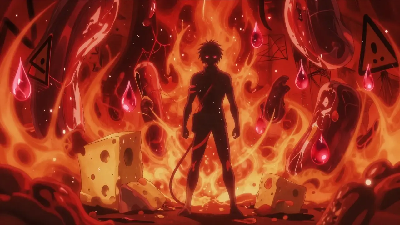 Menaces alimentaires rouges entourant un patient en crise.