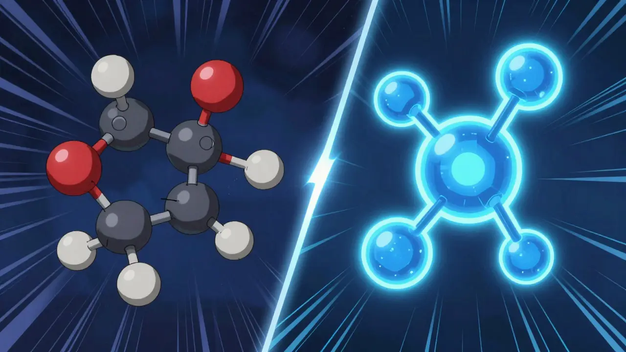 Comparaison visuelle entre la molécule de cétirizine et la lévocétirizine purifiée.