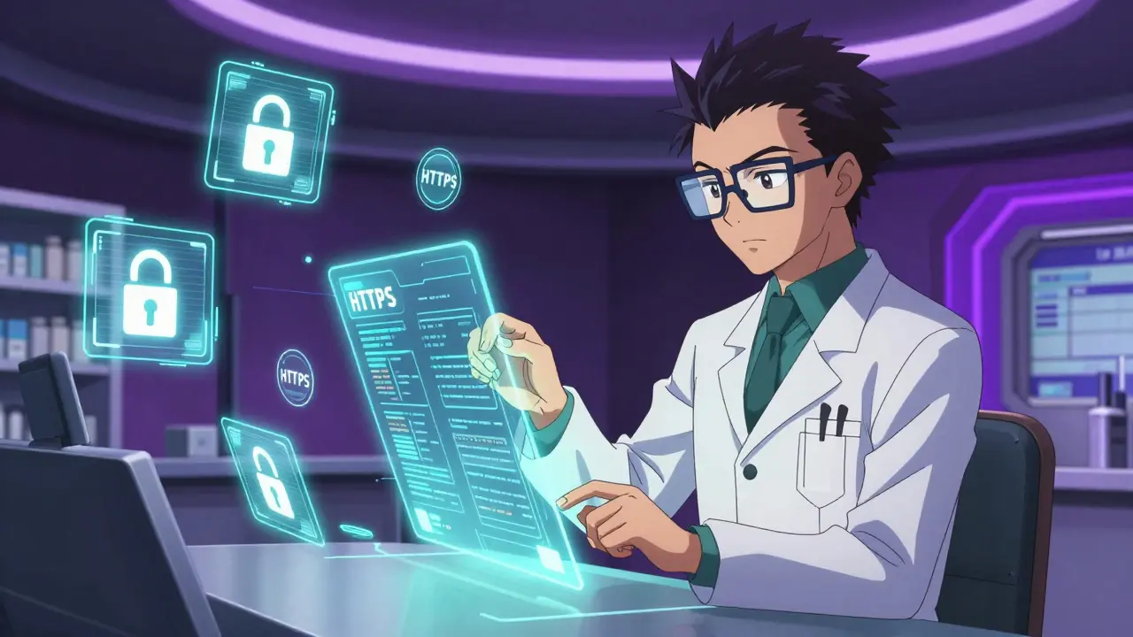 Pharmacien vérifiant une ordonnance numérique sur un écran holographique