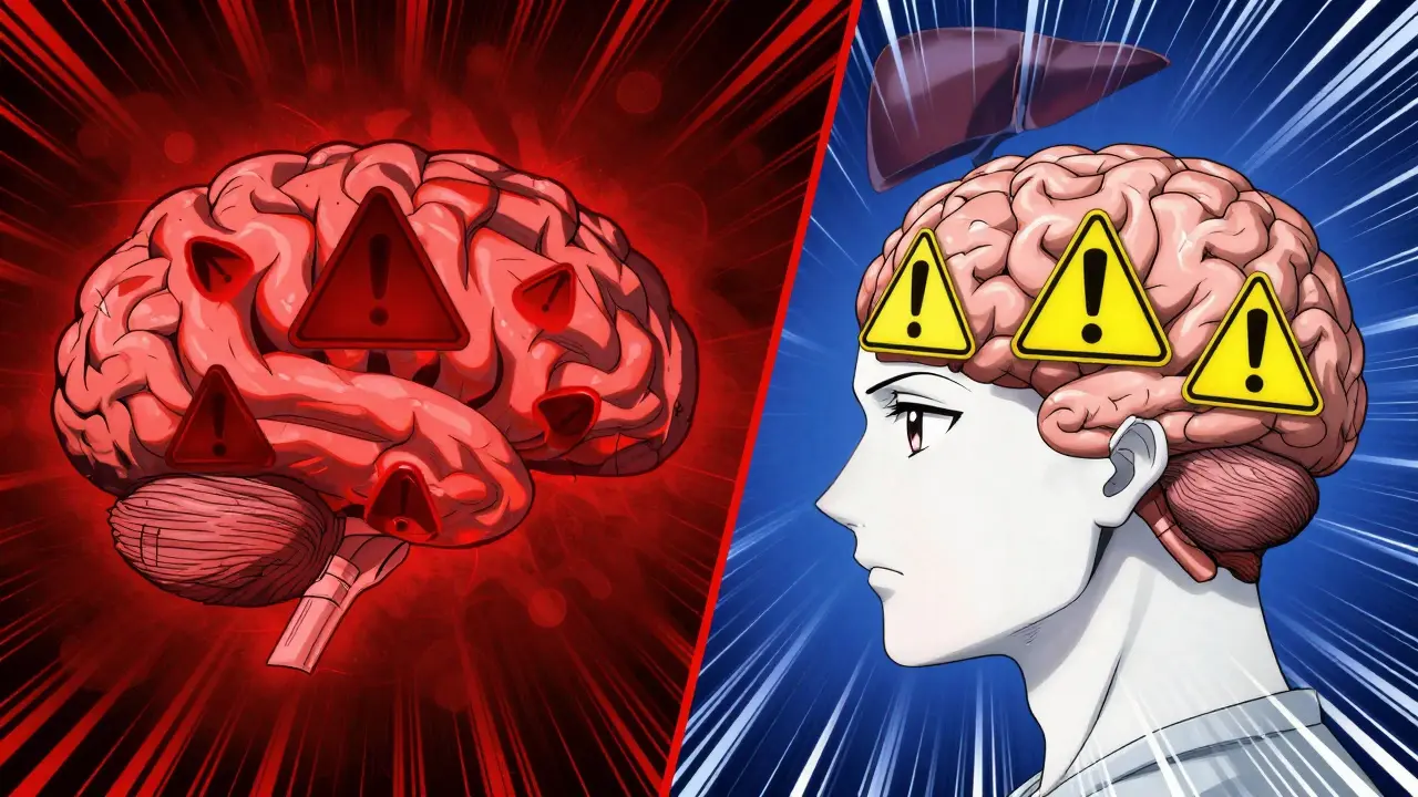 Cerveau stylisé montrant les risques des antihistaminiques avec alcool