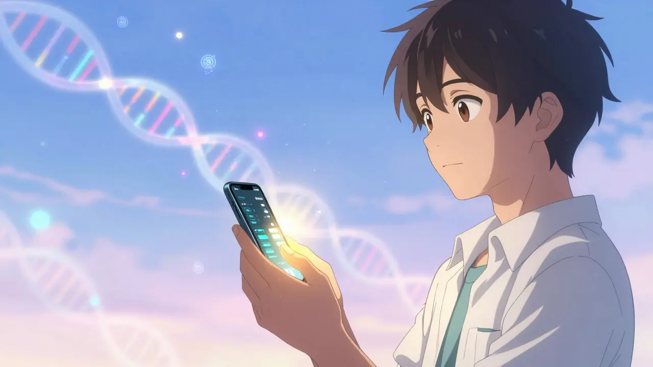Personnage utilisant la technologie numérique pour suivre sa santé, style anime