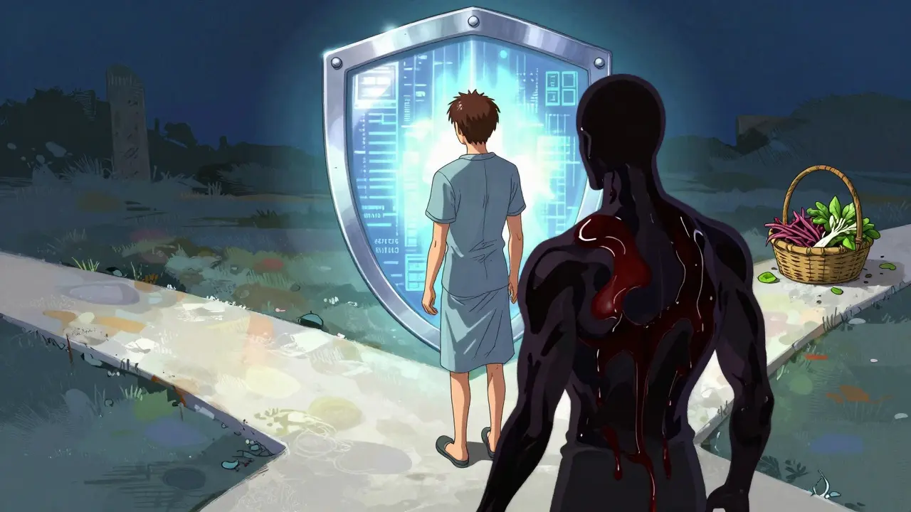 Patient face au risque d'hémorragie, protégé par la surveillance médicale