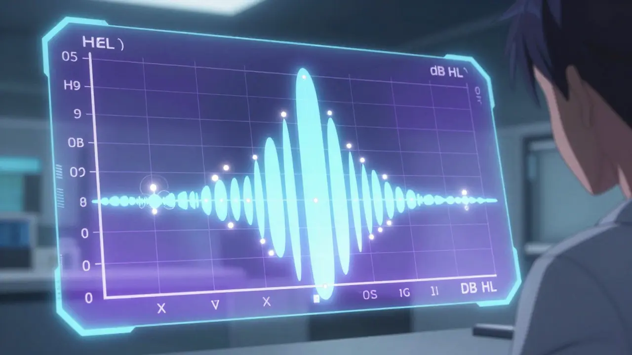 Audiogramme holographique montrant les seuils auditifs